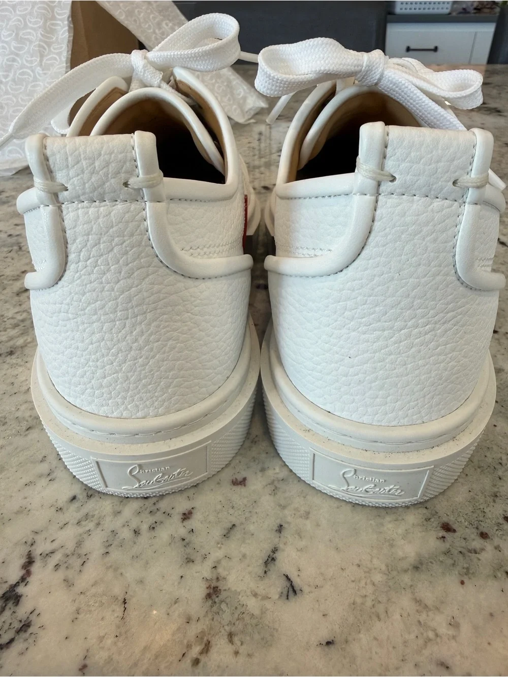 Christian Louboutin White Leather Low-Top Sneakers with Red Bottoms size 39
